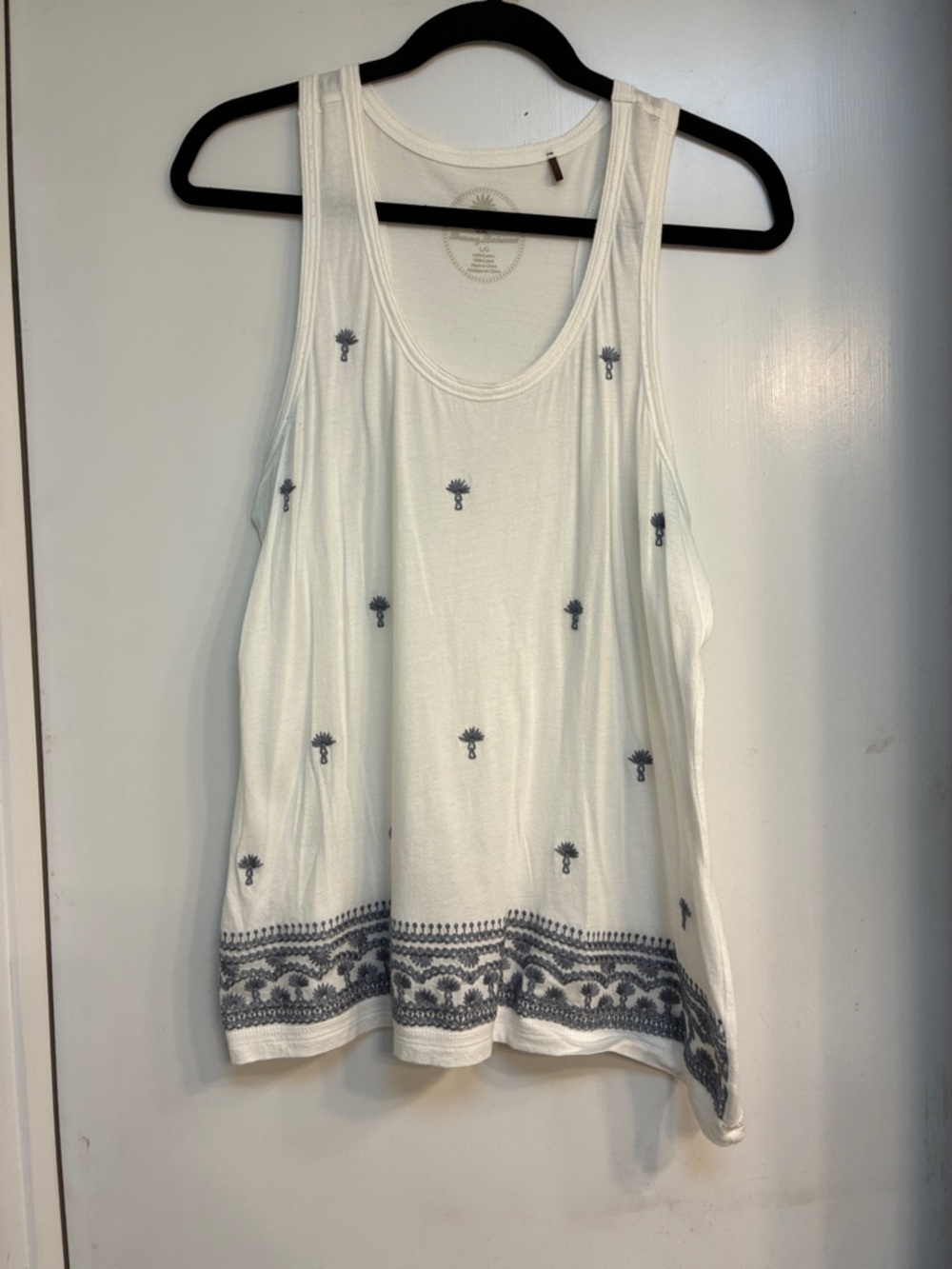 NWOT Tommy Bahama WhiteTank Top with Navy Embroidered Palm Trees